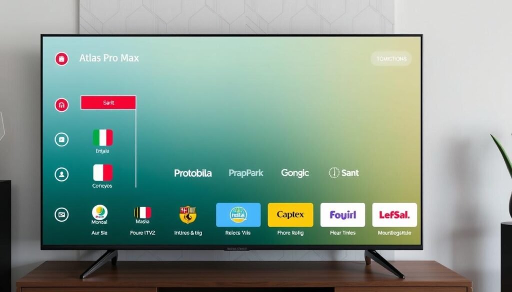 Interface Atlas Pro Max montrant la grille des chaînes TV internationales